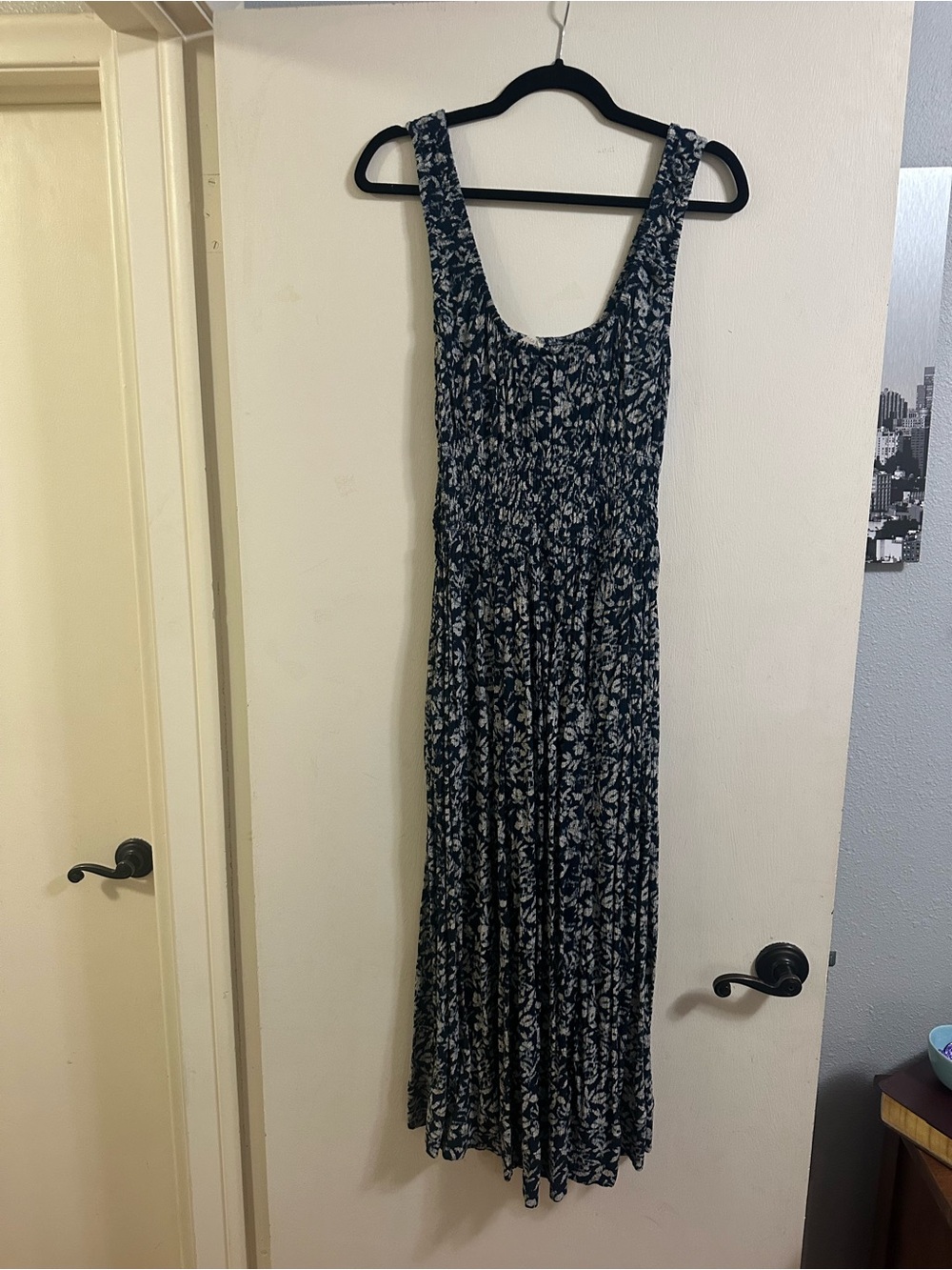 Faherty Navy Floral Sleeveless Maxi Dress - Smocked Bodice